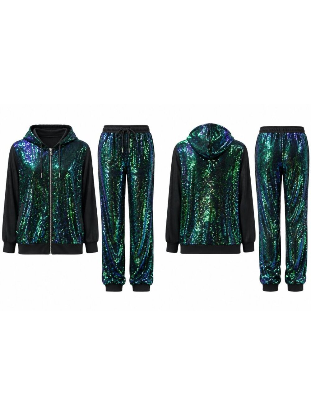 ASHLEY SPORT Womens Jogging Set Green Sequins Hoodie Bomber Jacket Size 14/16 - Picture 2 of 16